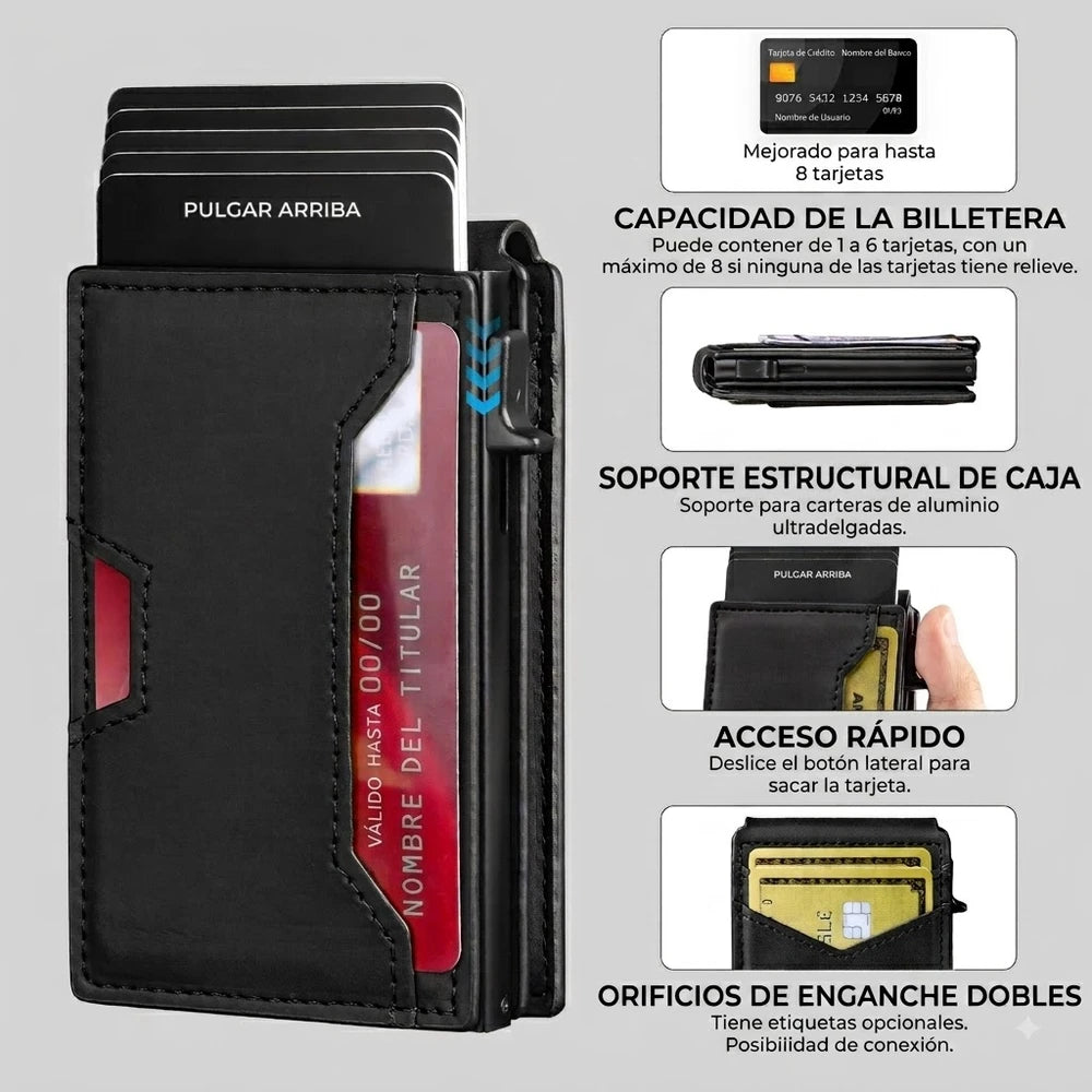 Billetera de Cuero con Cierre Magnético, Bloqueo RFID, Porta Tarjetas Pop-up y Clip para Billetes