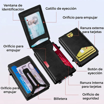 Billetera de Cuero con Cierre Magnético, Bloqueo RFID, Porta Tarjetas Pop-up y Clip para Billetes