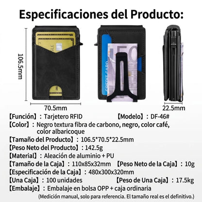 Billetera de Cuero con Cierre Magnético, Bloqueo RFID, Porta Tarjetas Pop-up y Clip para Billetes