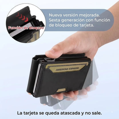 Billetera de Cuero con Cierre Magnético, Bloqueo RFID, Porta Tarjetas Pop-up y Clip para Billetes