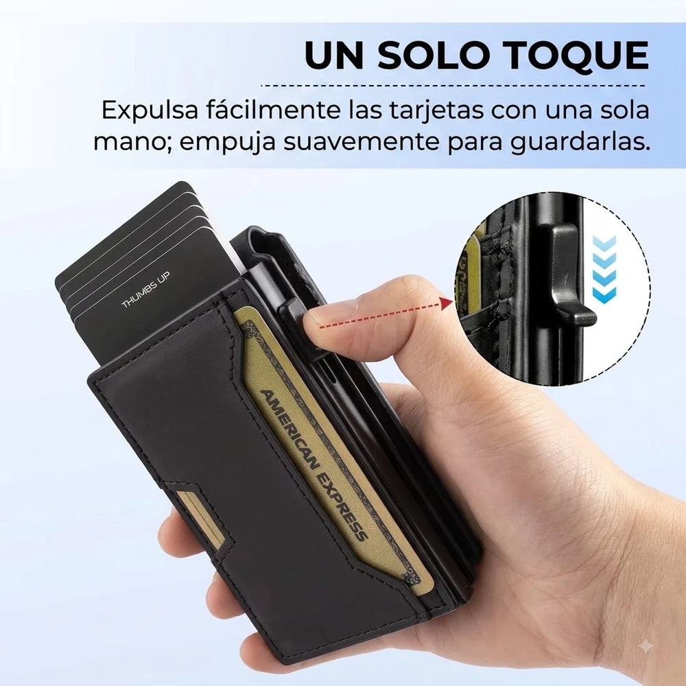 Billetera de Cuero con Cierre Magnético, Bloqueo RFID, Porta Tarjetas Pop-up y Clip para Billetes