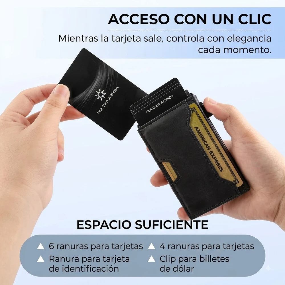 Billetera de Cuero con Cierre Magnético, Bloqueo RFID, Porta Tarjetas Pop-up y Clip para Billetes