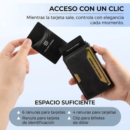 Billetera de Cuero con Cierre Magnético, Bloqueo RFID, Porta Tarjetas Pop-up y Clip para Billetes